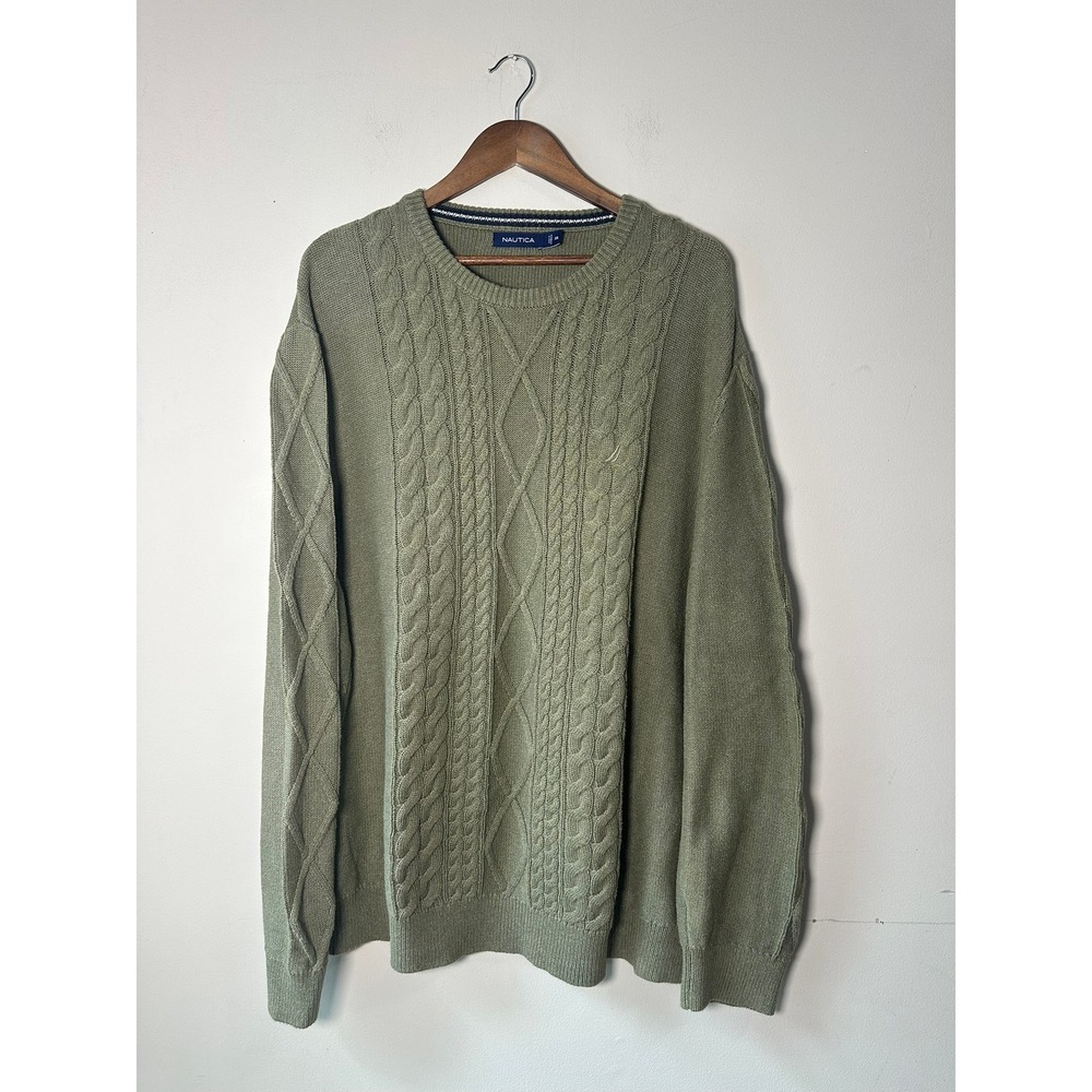 Nautica Mens XXL Sage Green Cable Knit Crewneck Sweater S27305
